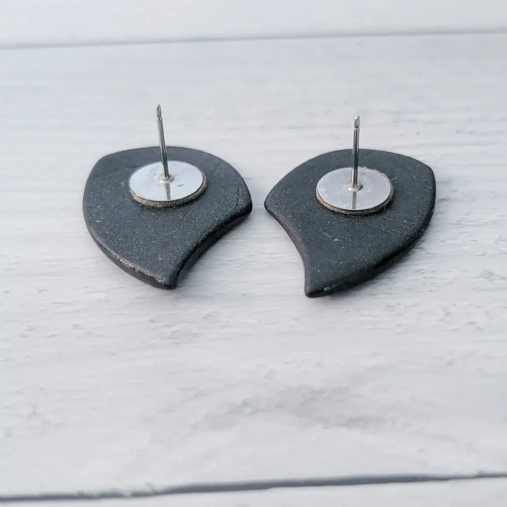 Vintage Stud Earrings Black & Burgundy Statement Large 1.25